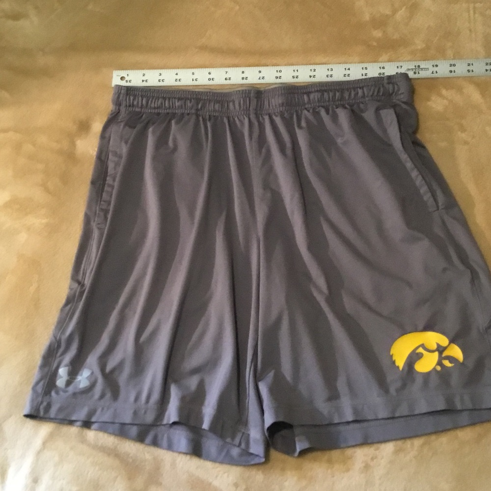 Under Armour Gray Men's Athletic Shorts with Yellow Iowa Hawkeye Logo